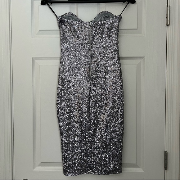 Silver Sequin Strapless Dress - Picture 7 of 8